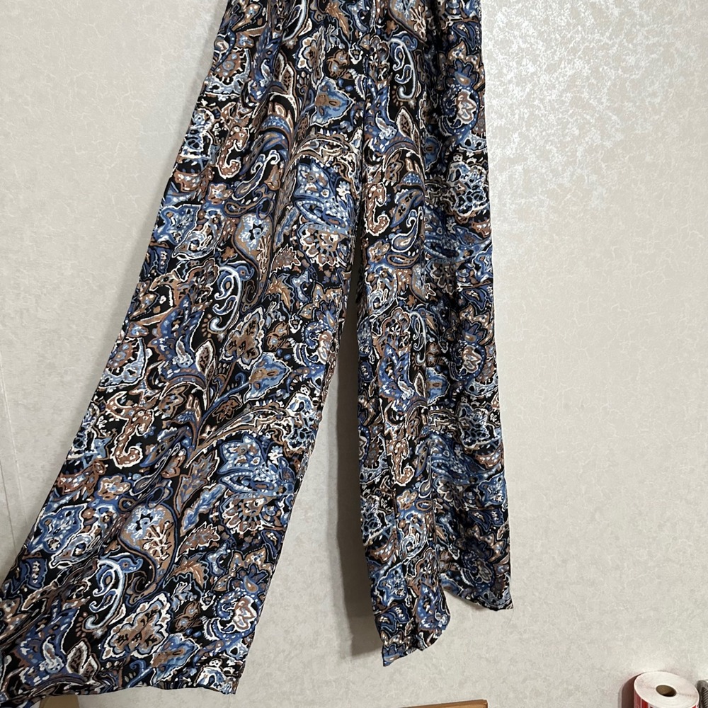 J McLaughlin Marea Silk-Blend Jumpsuit Paisley Print Dolman Sleeve Brown Blue XS - Picture 2 of 6